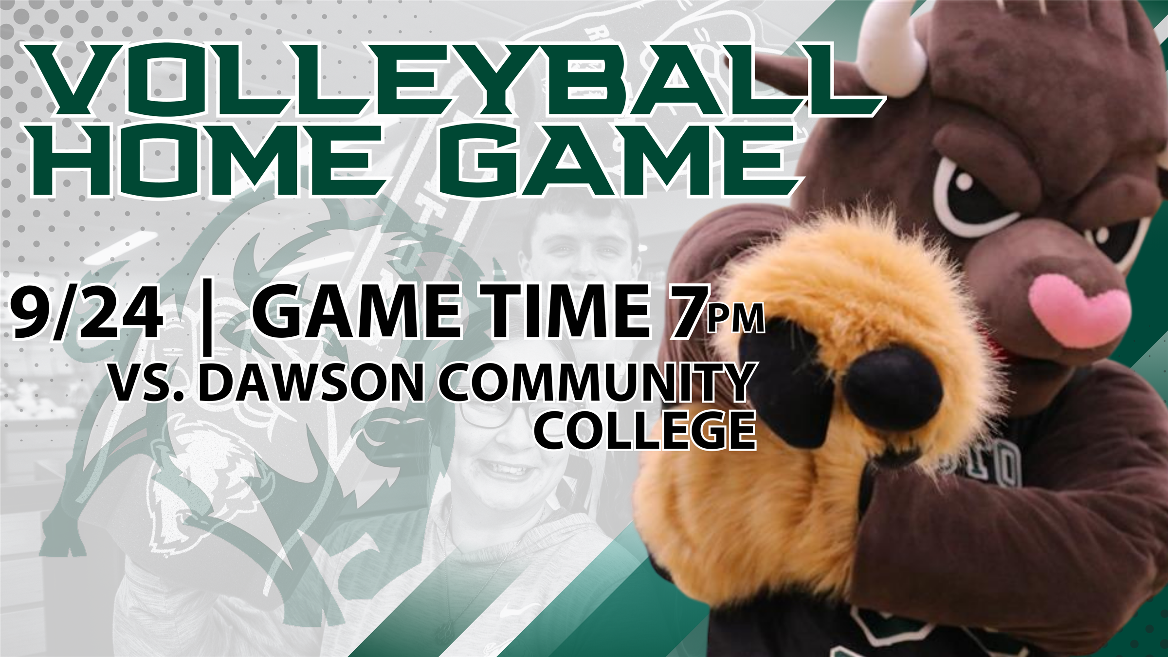 Promotional graphic for Williston State College Teton Volleyball vs. Dawson Community College